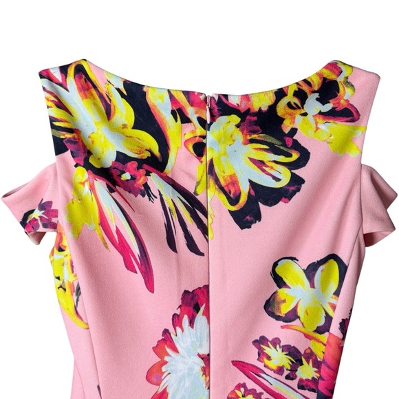 Tahari Arthur S. Levine Dress Size 6 Pink Floral Burst Sheath Wedding Guest - Picture 11 of 11